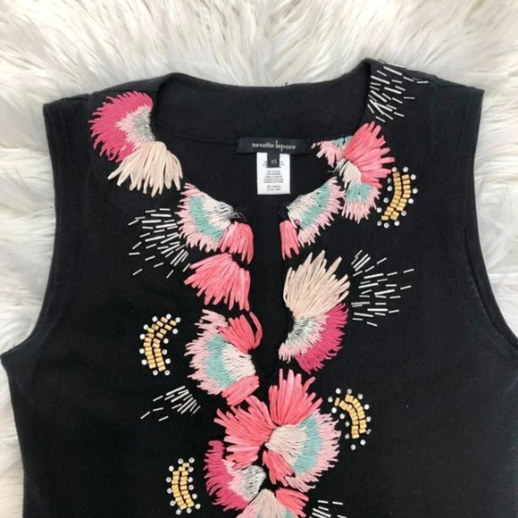 Nanette Lepore Embroidered Dress Black Knit XS - Picture 3 of 6